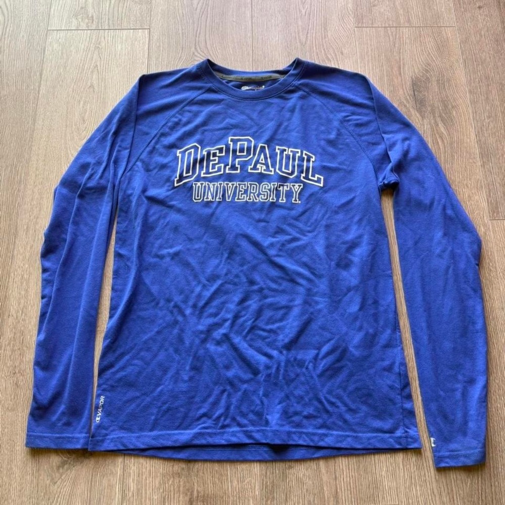 Champion DePaul University Long Sleeve Shirt Blue Athletic Tee Size M Vapor